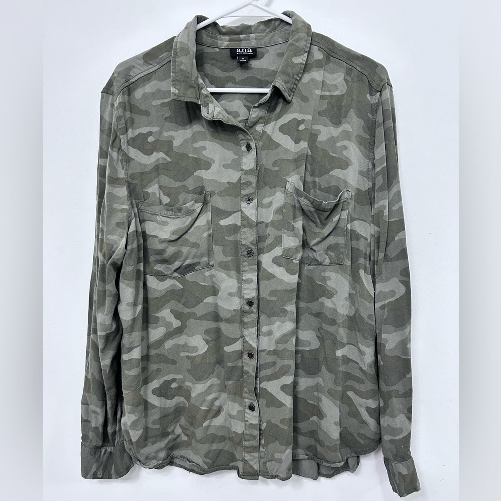 a.n.a. Camouflage Button Down Long Sleeve Shirt